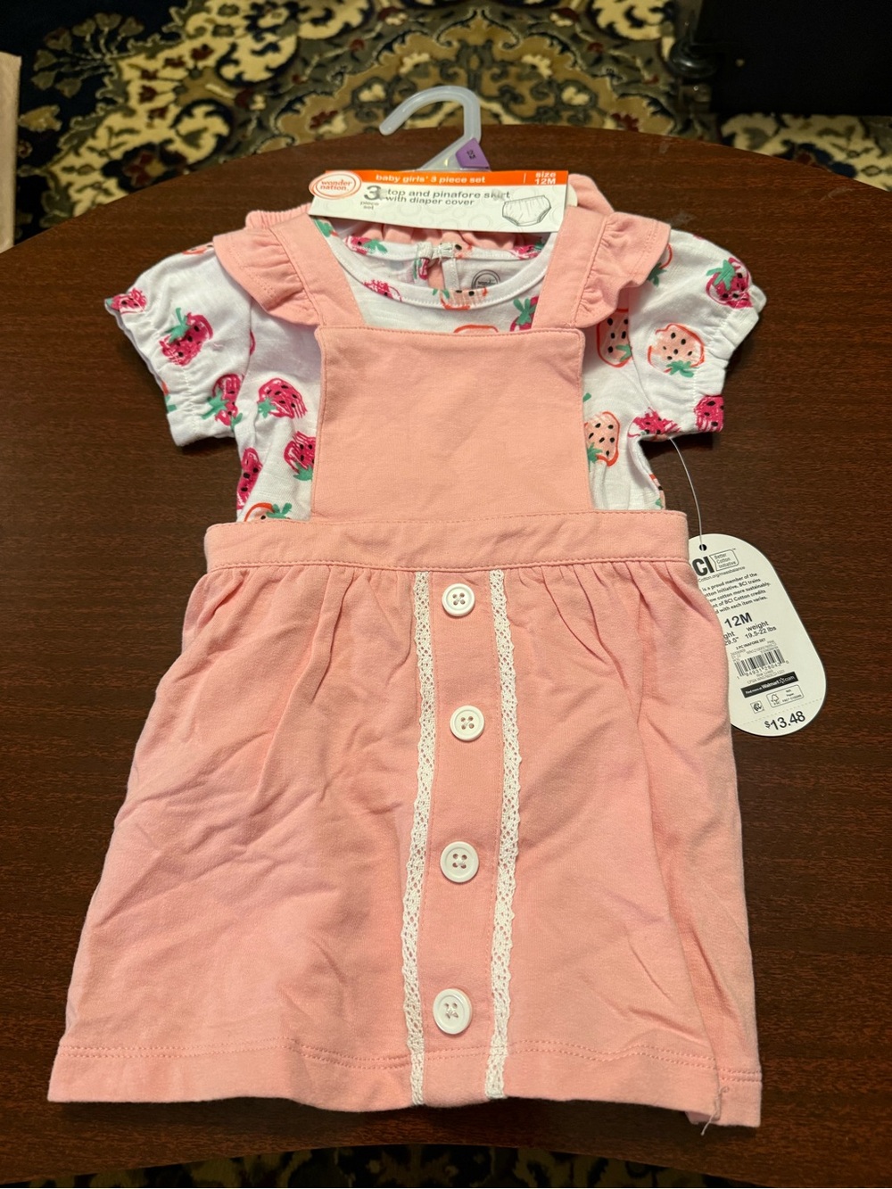 Pink Button-Front Pinafore Dress with Strawberry Tee